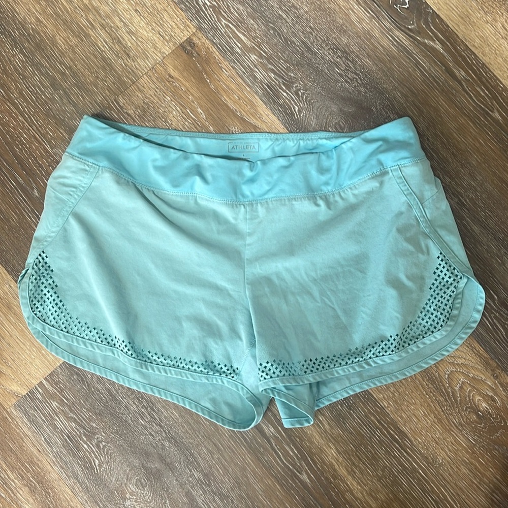 Athleta Run With It shorts in aqua blue